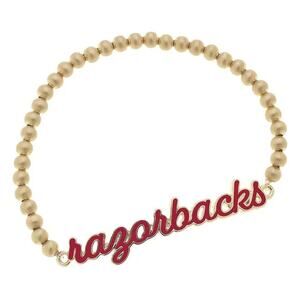 Arkansas Razorbacks Script Game Day Ball Bead Stretch Bracelet in Satin Gold